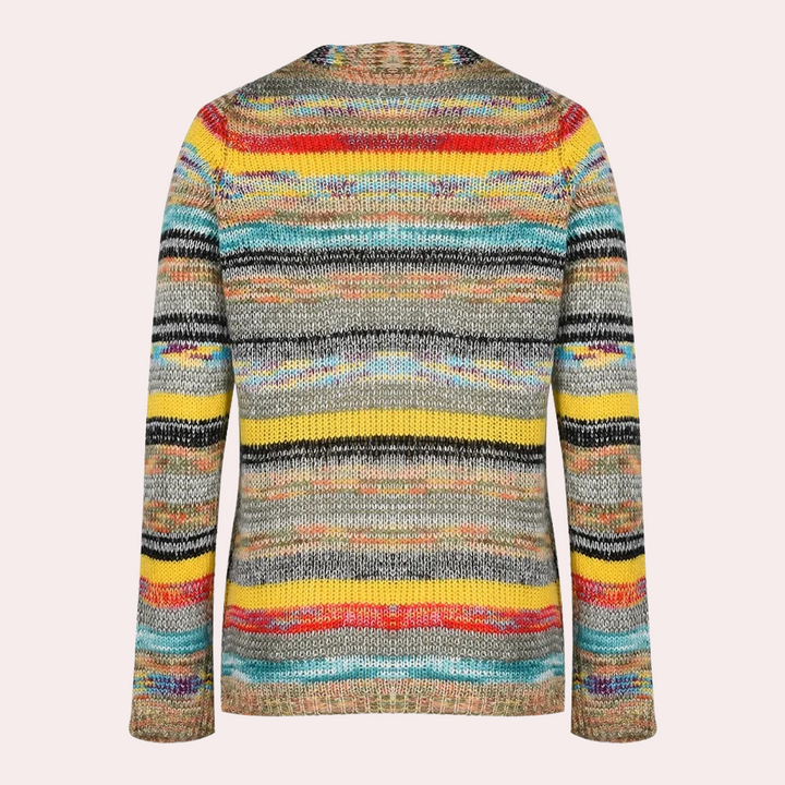 Stilla | Farverig Strikcardigan med V-Hals