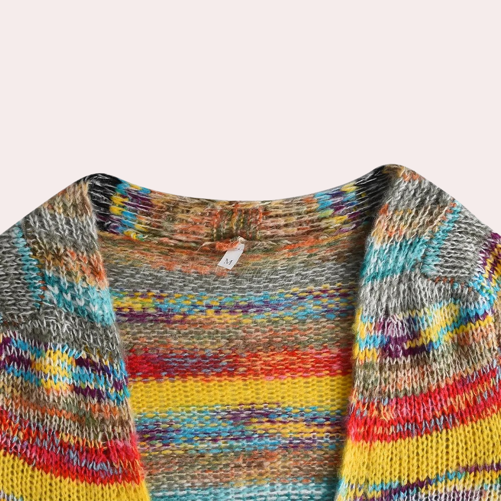Stilla | Farverig Strikcardigan med V-Hals