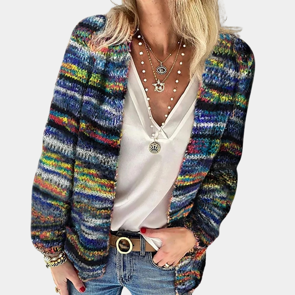 Stilla | Farverig Strikcardigan med V-Hals