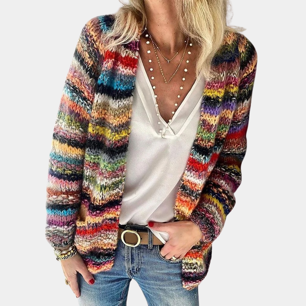 Stilla | Farverig Strikcardigan med V-Hals