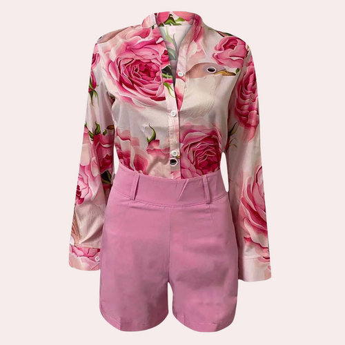 Stilla | Trendy Tropisk Sæt med Bluse og Shorts