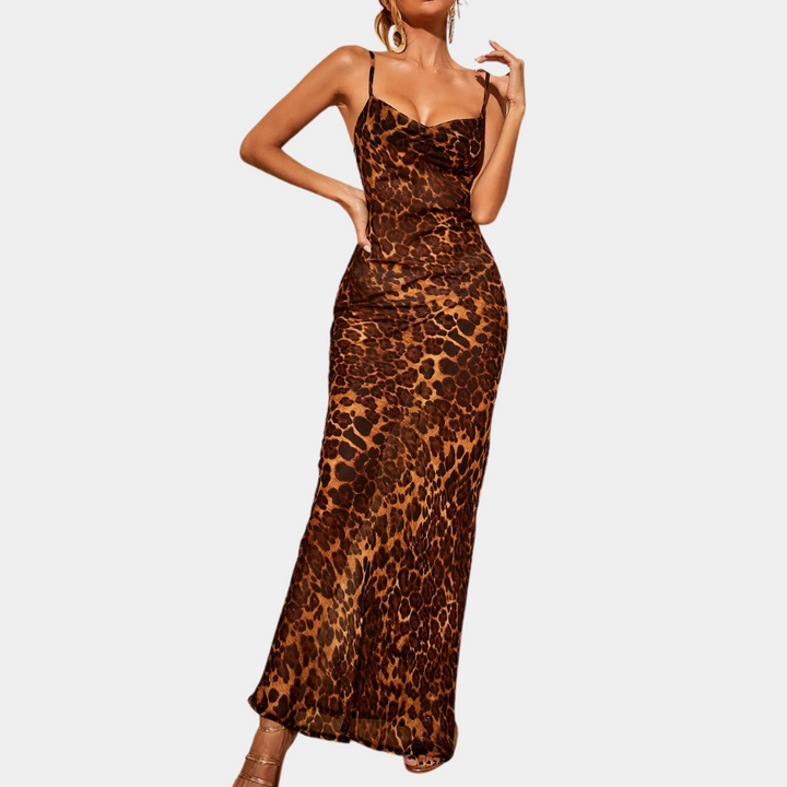 Stilla | Leopardprint Maxikjole med Spaghettistropper