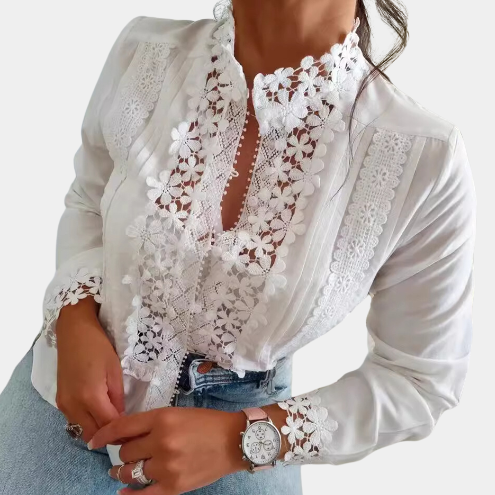 Stilla | Charmerende Bluse Med Elegant Floral Spids For Et Romantisk Look