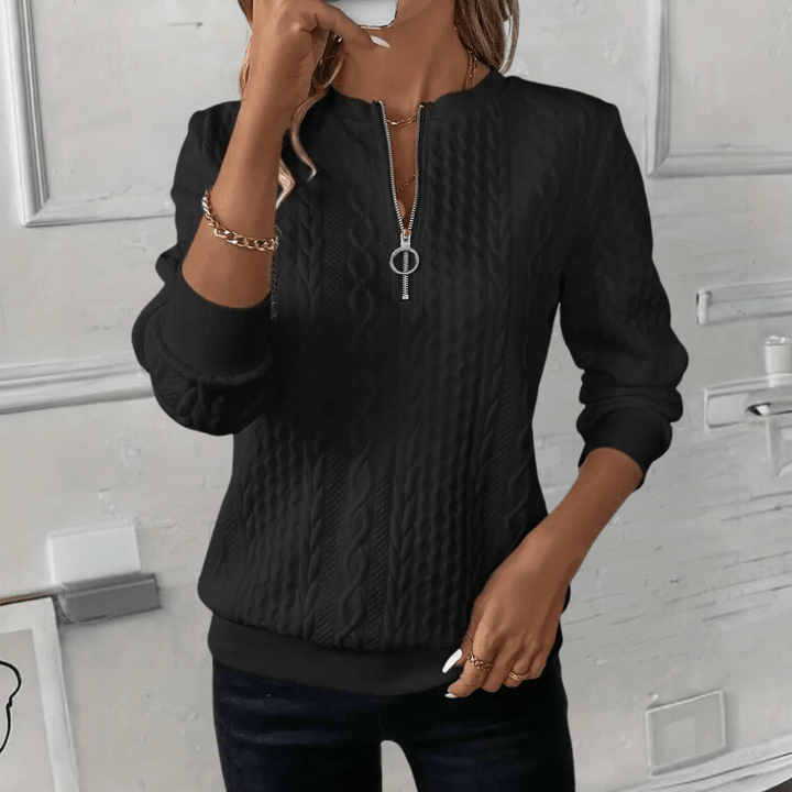 Stilla | Hyggelig Sweater med Lynlås Foran