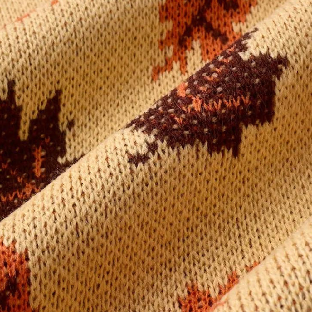 Stilla | Striktrøje Bladmønster Rundhalset Langærmet Ribkanter
