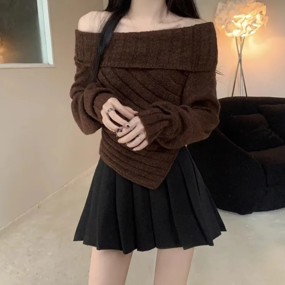 Stilla | Elegant striktop med off-the-shoulder ærmer til damer