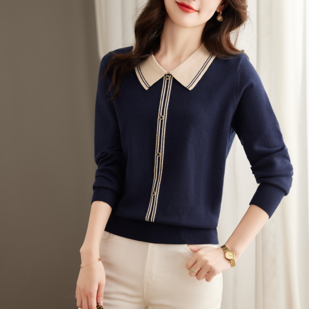 Stilla | Trendy Damepullover med Krave og Knapper
