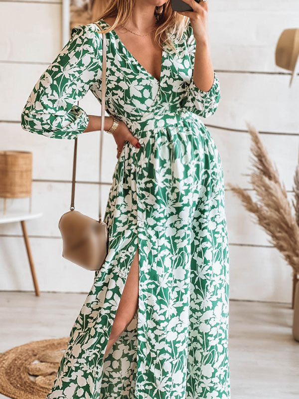 Stilla | Lang Premaman Casual Med 3/4 Ærmer Og V-udskæring Med Blomsterprint