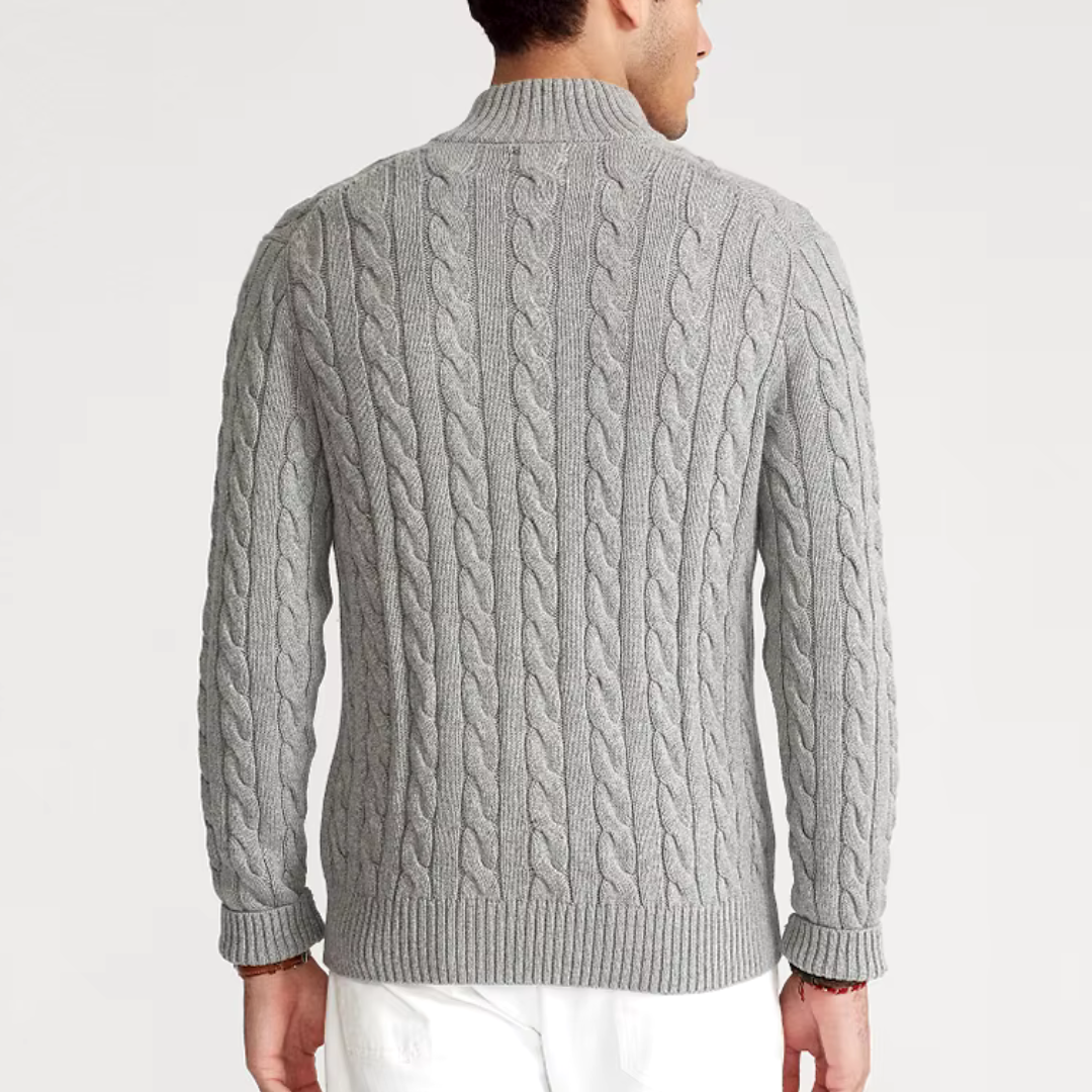 Stilla | Pullover med Fletmønster og Halv Lynlås - Elegant Fritids-Strikpullover