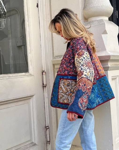 Stilla | Halvforet Retro Blomsterprint Frakke Med Lommer Til Damer
