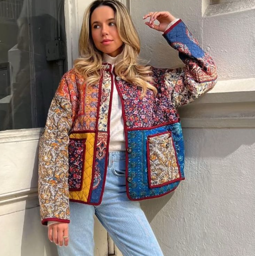 Stilla | Halvforet Retro Blomsterprint Frakke Med Lommer Til Damer