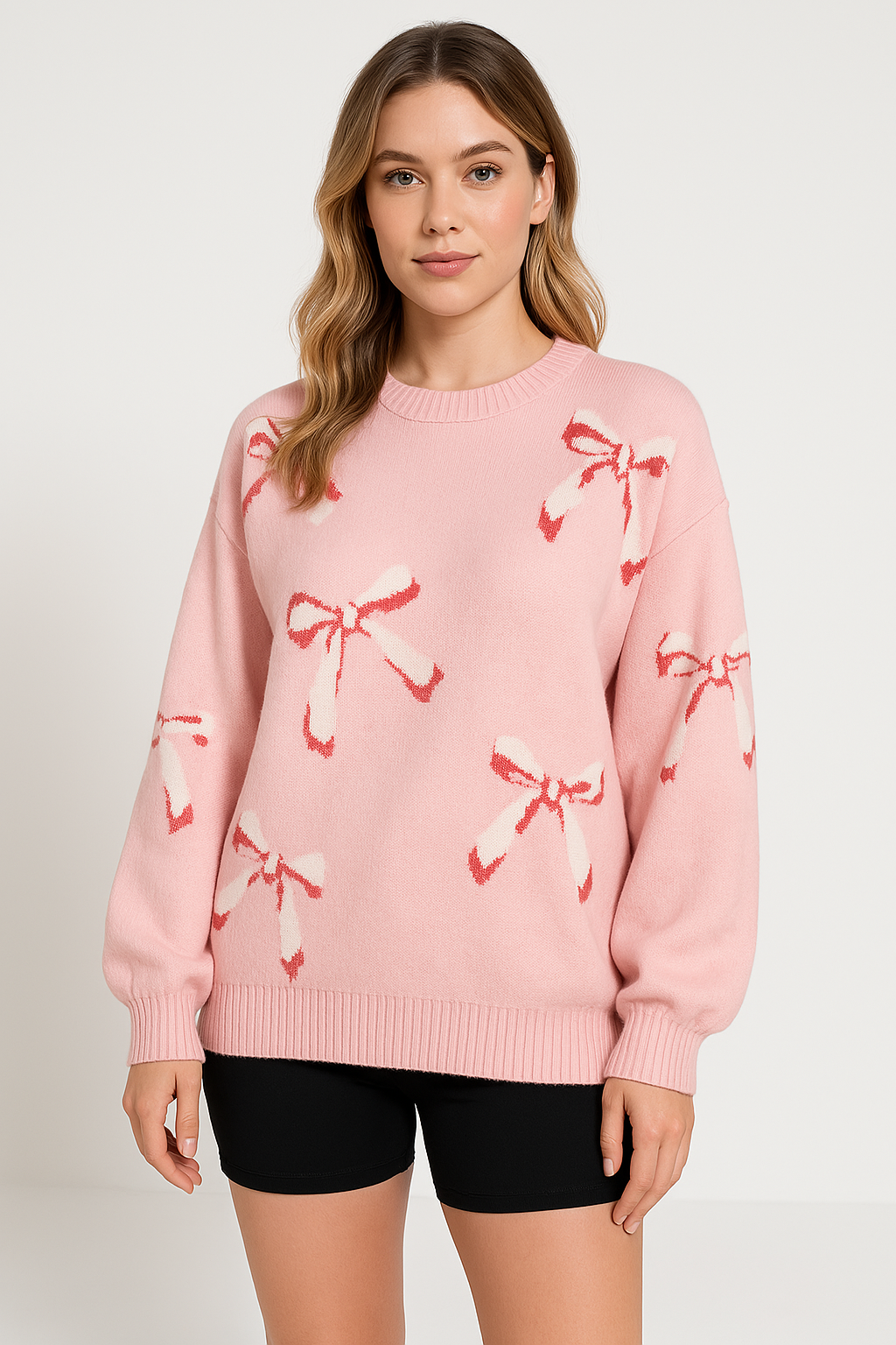 Stilla | Pullover over størrelse pasform uldstrik jacquard sløjfemønster rund hals
