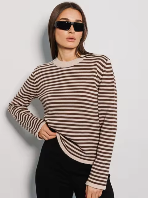 Stilla | Stribet Rundhalset Sweater