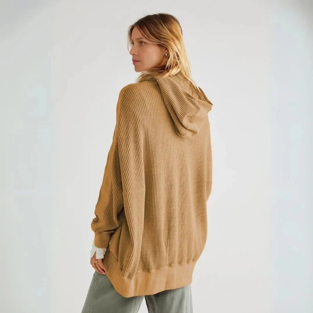 Stilla | Overdimensioneret Vaffel-Strik Zip-Hoodie