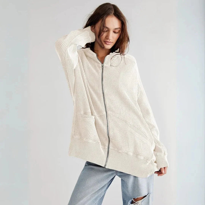 Stilla | Overdimensioneret Vaffel-Strik Zip-Hoodie