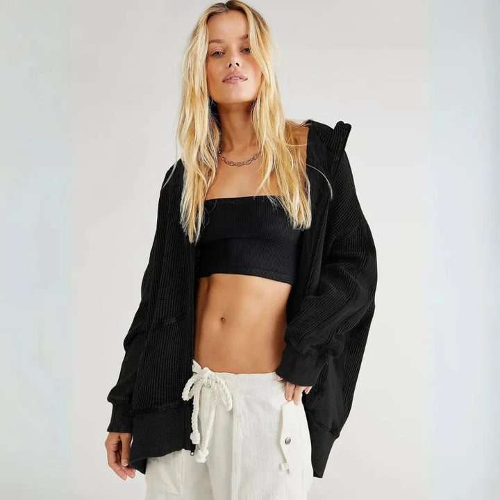 Stilla | Overdimensioneret Vaffel-Strik Zip-Hoodie
