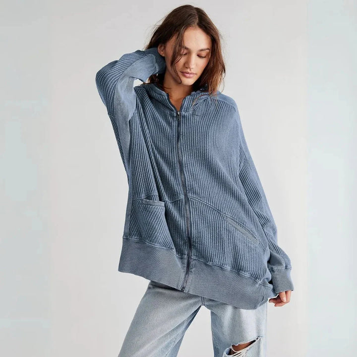 Stilla | Overdimensioneret Vaffel-Strik Zip-Hoodie
