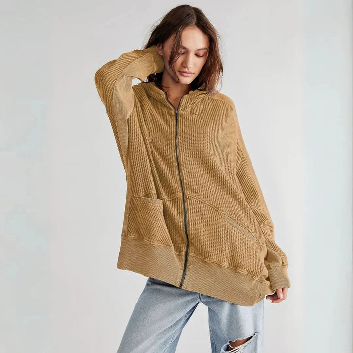 Stilla | Overdimensioneret Vaffel-Strik Zip-Hoodie