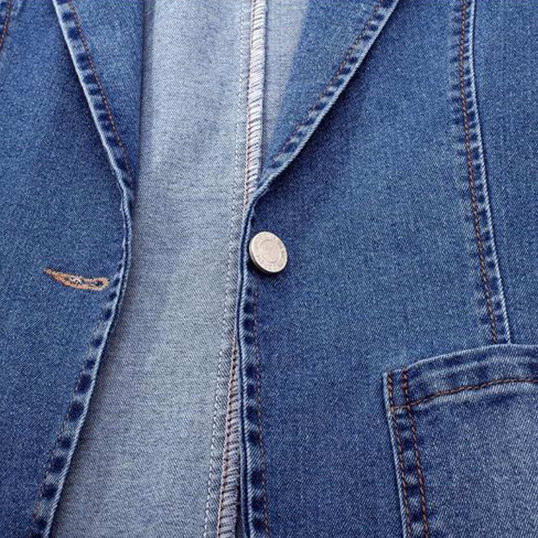 Stilla | Vintage blå denim-blazer med lommer og knap Perfekt til afslappede dage