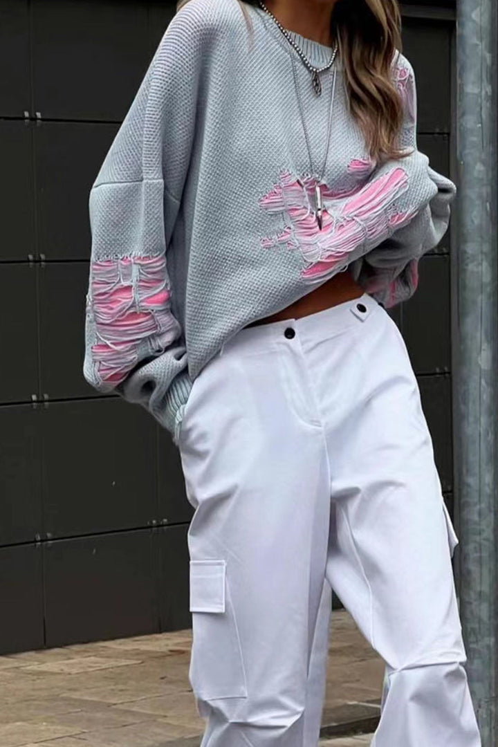 Stilla | Pullover med kontrasterende, slidt udseende