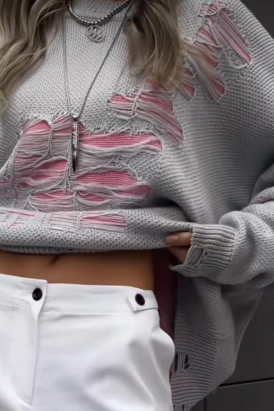 Stilla | Pullover med kontrasterende, slidt udseende