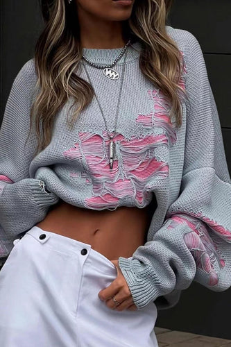 Stilla | Pullover med kontrasterende, slidt udseende