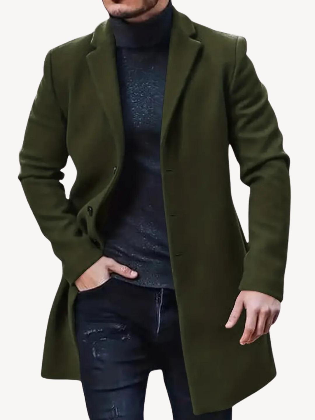 Stilla | Trench Coat Skræddersyet Pasform Uld Følelse Medium Længde Revers Krave 3-Knap Lukning