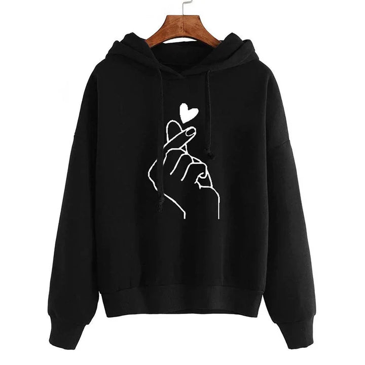 Stilla | Hoodie I Fleece med Fingerhjerte-Motiv