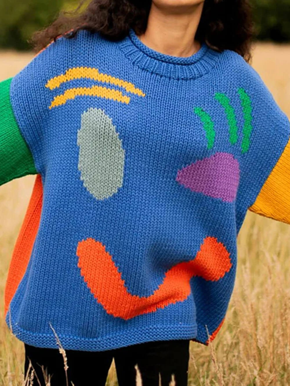Stilla | Strikket Oversize Snit Lang Abstrakt Intarsia Mønster