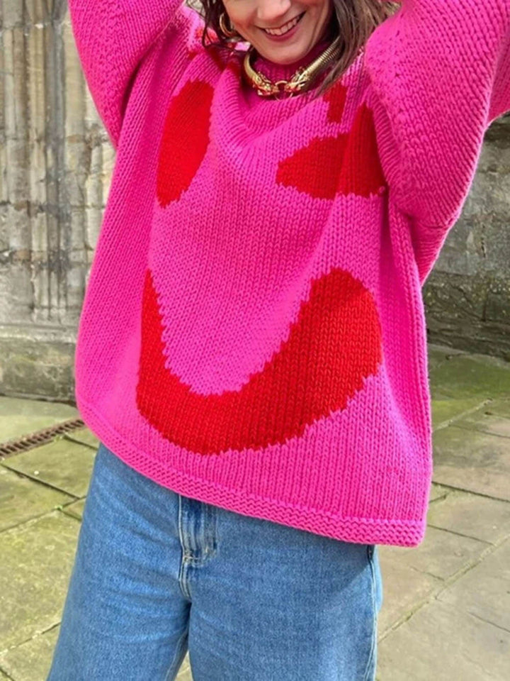Stilla | Strikpullover I Kunstnerstil - Behagelig Fritidsjumper med Abstrakt Ansigtmønster