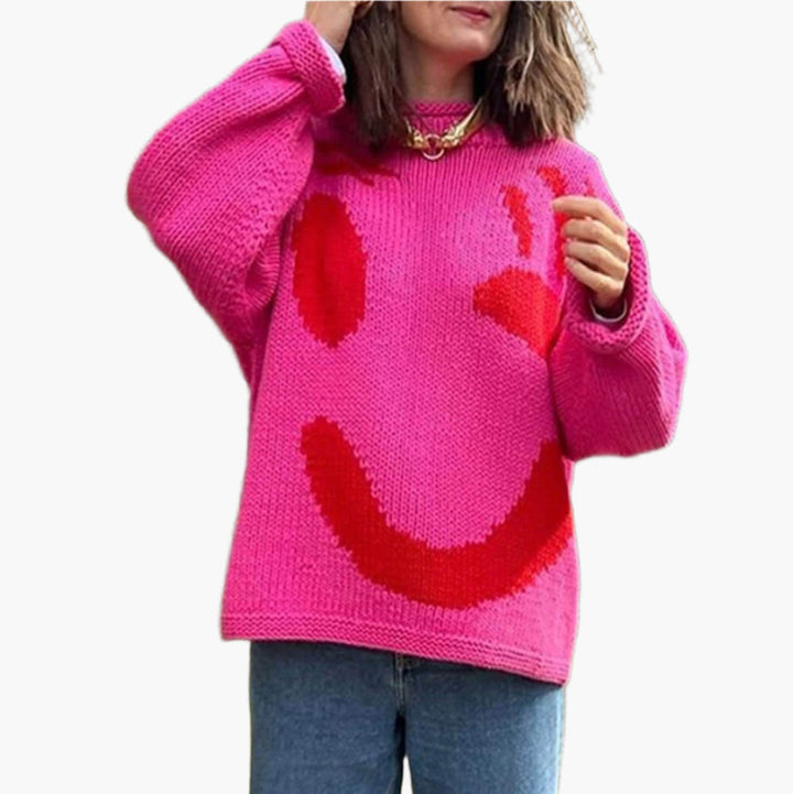 Stilla | Strikpullover I Kunstnerstil - Behagelig Fritidsjumper med Abstrakt Ansigtmønster