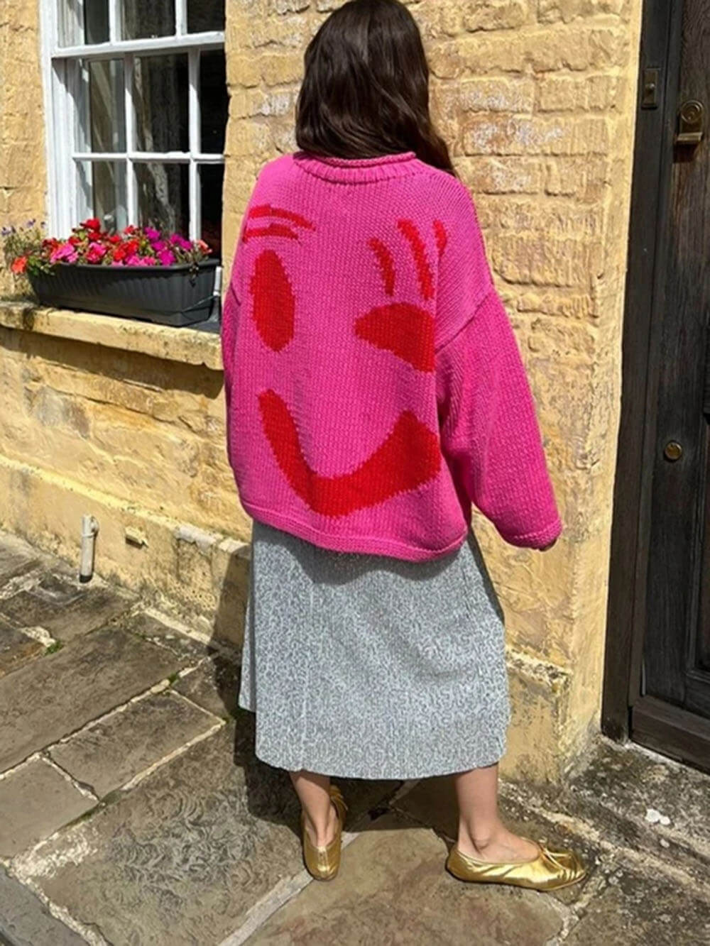Stilla | Strikpullover I Kunstnerstil - Behagelig Fritidsjumper med Abstrakt Ansigtmønster