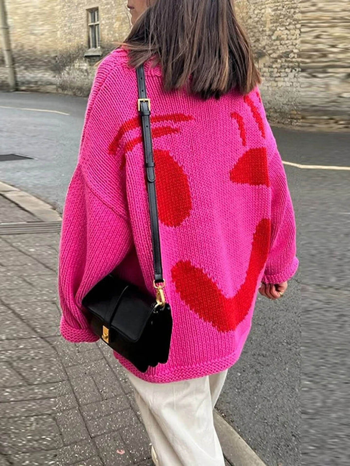 Stilla | Strikpullover I Kunstnerstil - Behagelig Fritidsjumper med Abstrakt Ansigtmønster