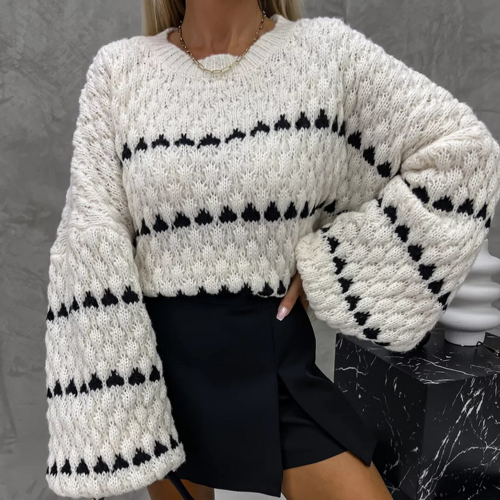 Stilla | Sort Hvid Strikpullover