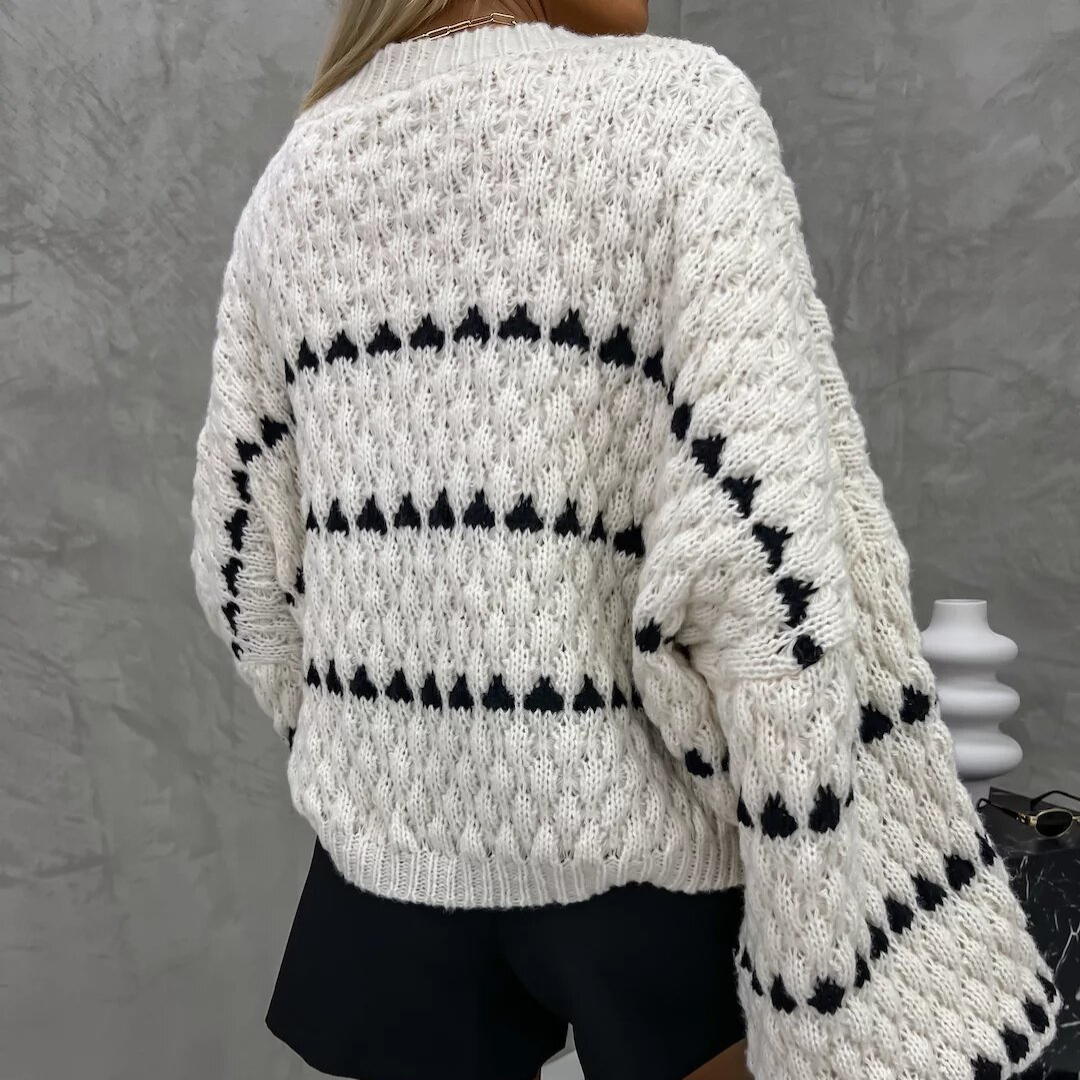 Stilla | Sort Hvid Strikpullover