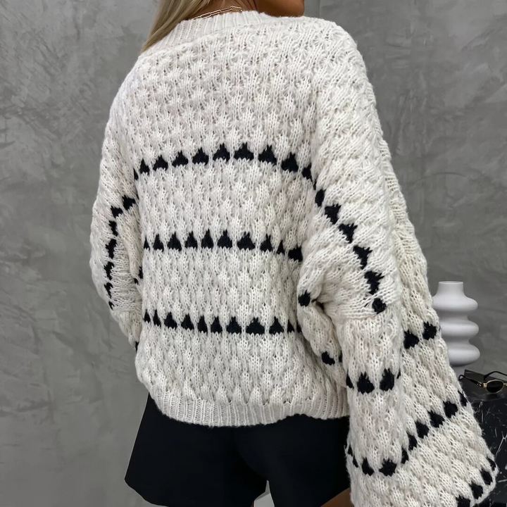 Stilla | Sort Hvid Strikpullover