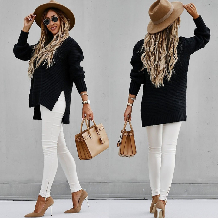 Stilla | Lang Strikpullover Med Slidsere