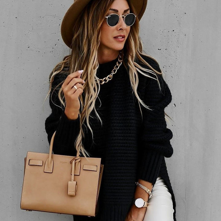 Stilla | Lang Strikpullover Med Slidsere
