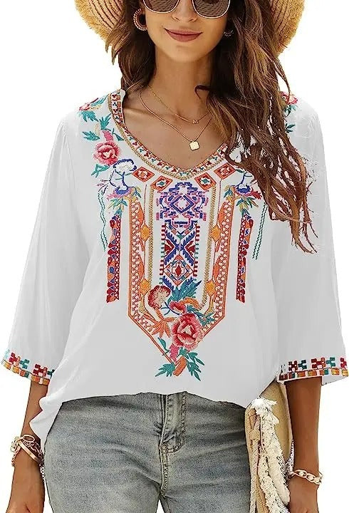 Stilla | Bluse Slim Mexicansk Broderet