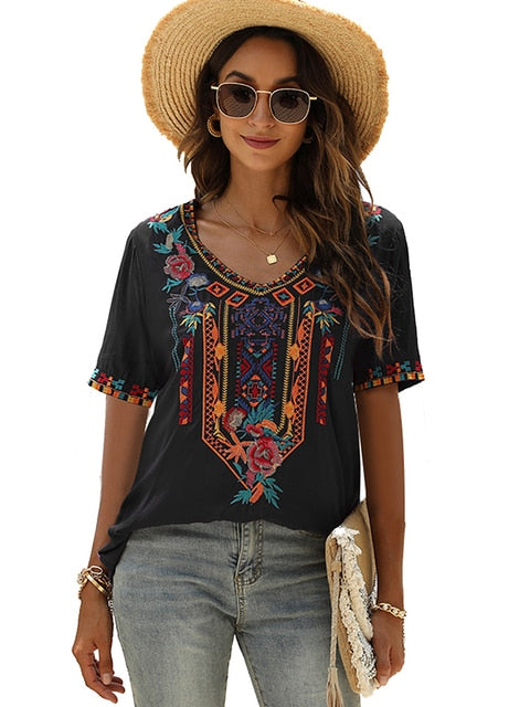 Stilla | Bluse Slim Mexicansk Broderet