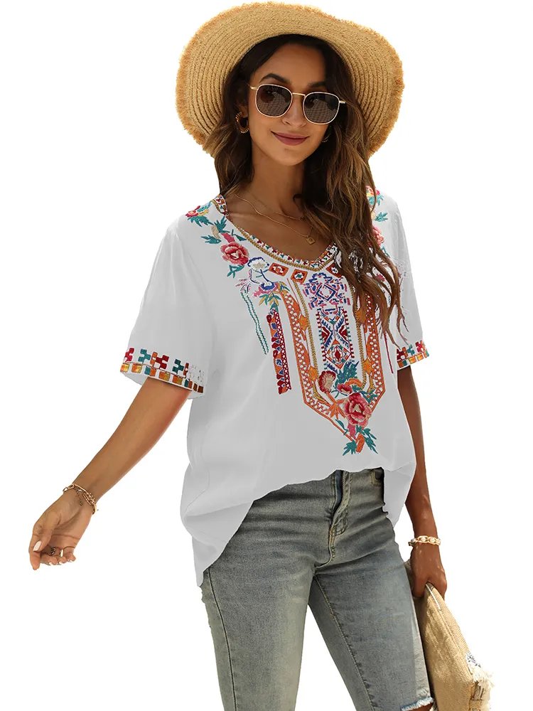 Stilla | Bluse Slim Mexicansk Broderet