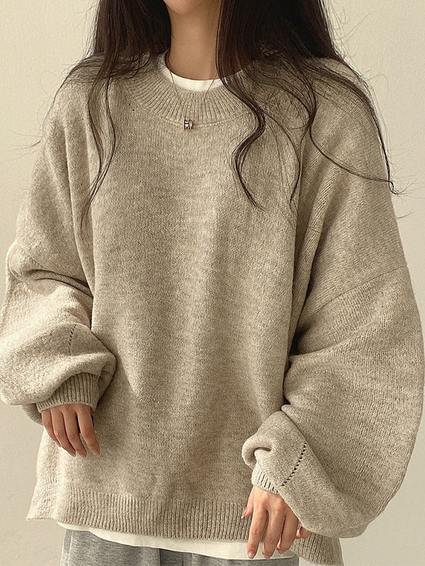 Stilla | Ensfarvet Oversized Sweater med Slidsåbning