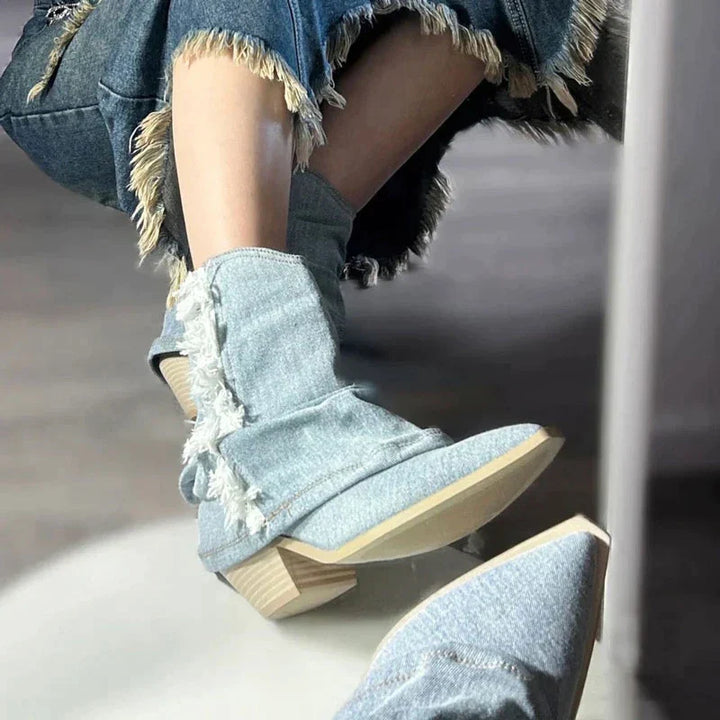 Stilla | Blå Denim Lårhøje Støvler