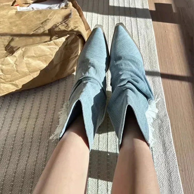 Stilla | Blå Denim Lårhøje Støvler