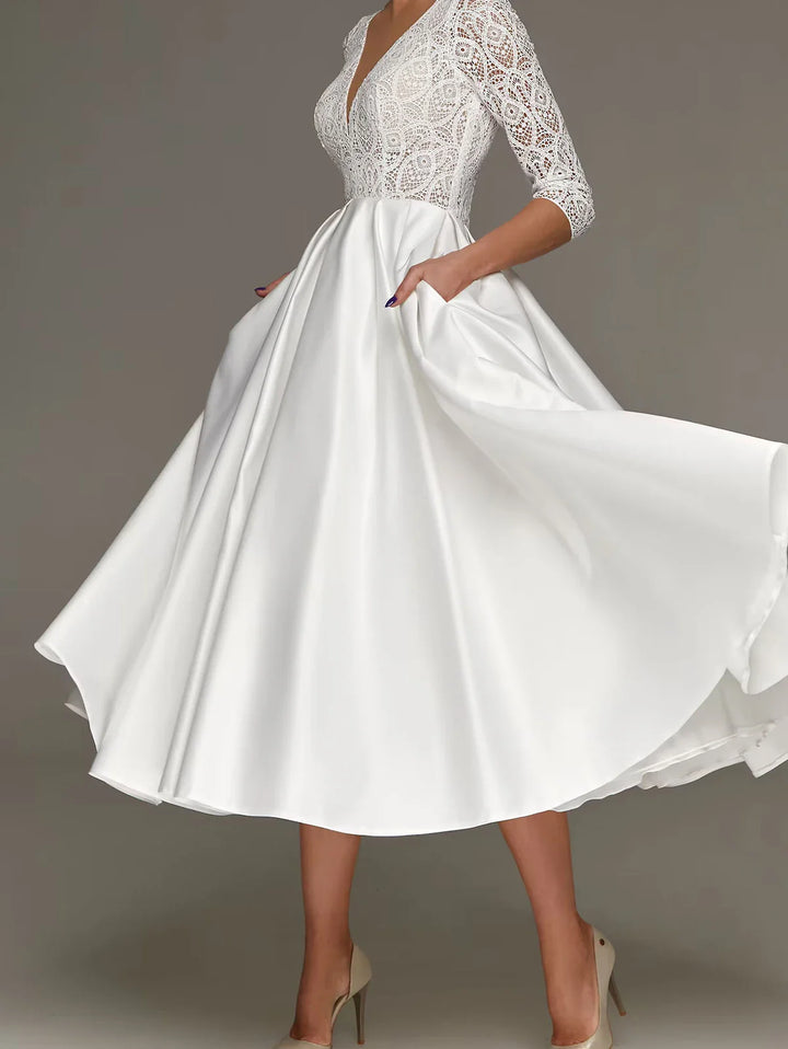 Stilla | Elegant Vintage Lace Patchwork ALine Kjole til Kvinder