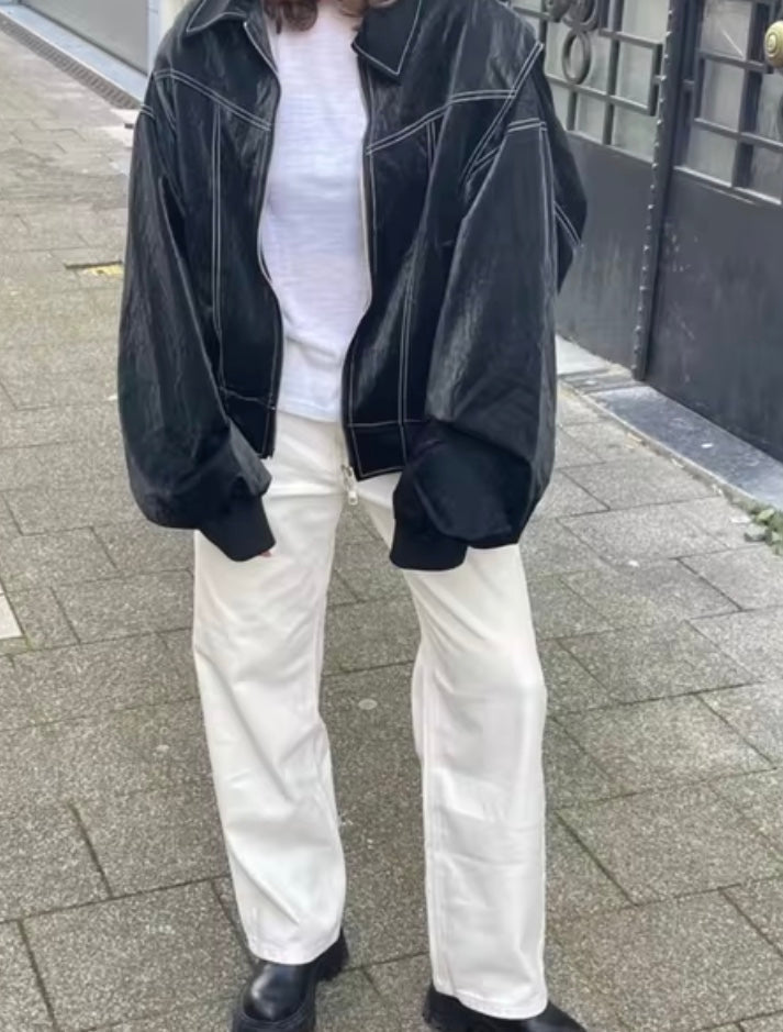 Stilla | Oversized Künstlæder Bomberjakke Streetstyle Overgangsjakke Trendy Fritidsmode