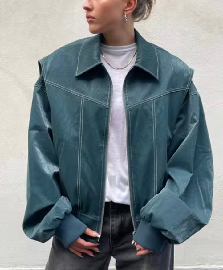 Stilla | Oversized Künstlæder Bomberjakke Streetstyle Overgangsjakke Trendy Fritidsmode