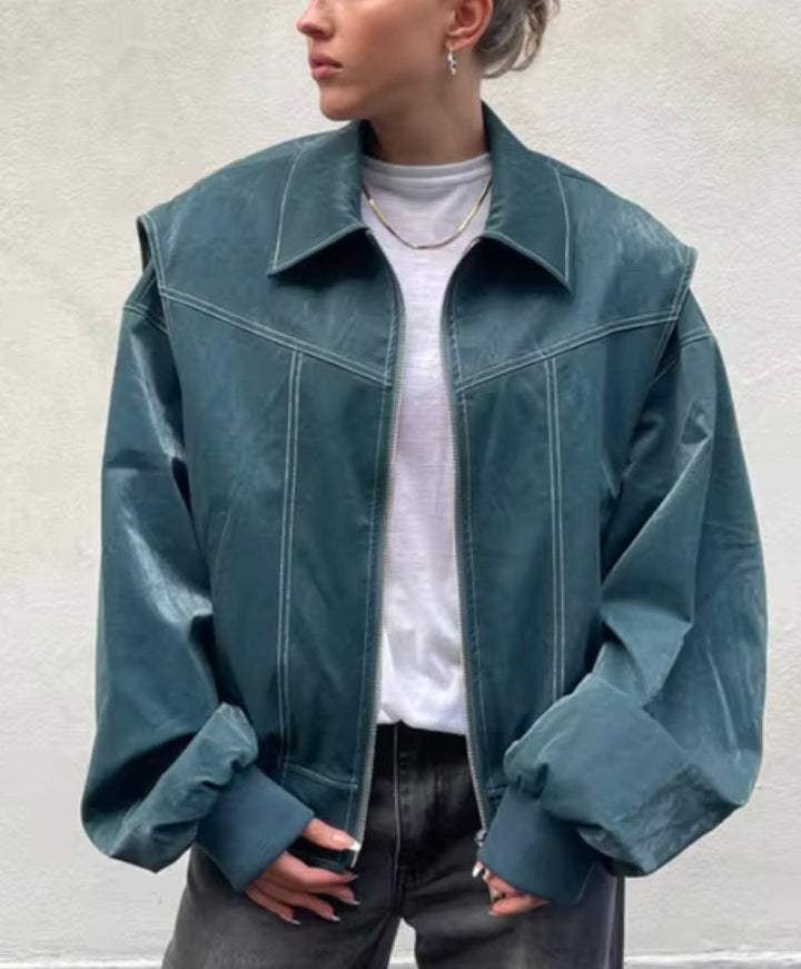 Stilla | Oversized Künstlæder Bomberjakke Streetstyle Overgangsjakke Trendy Fritidsmode