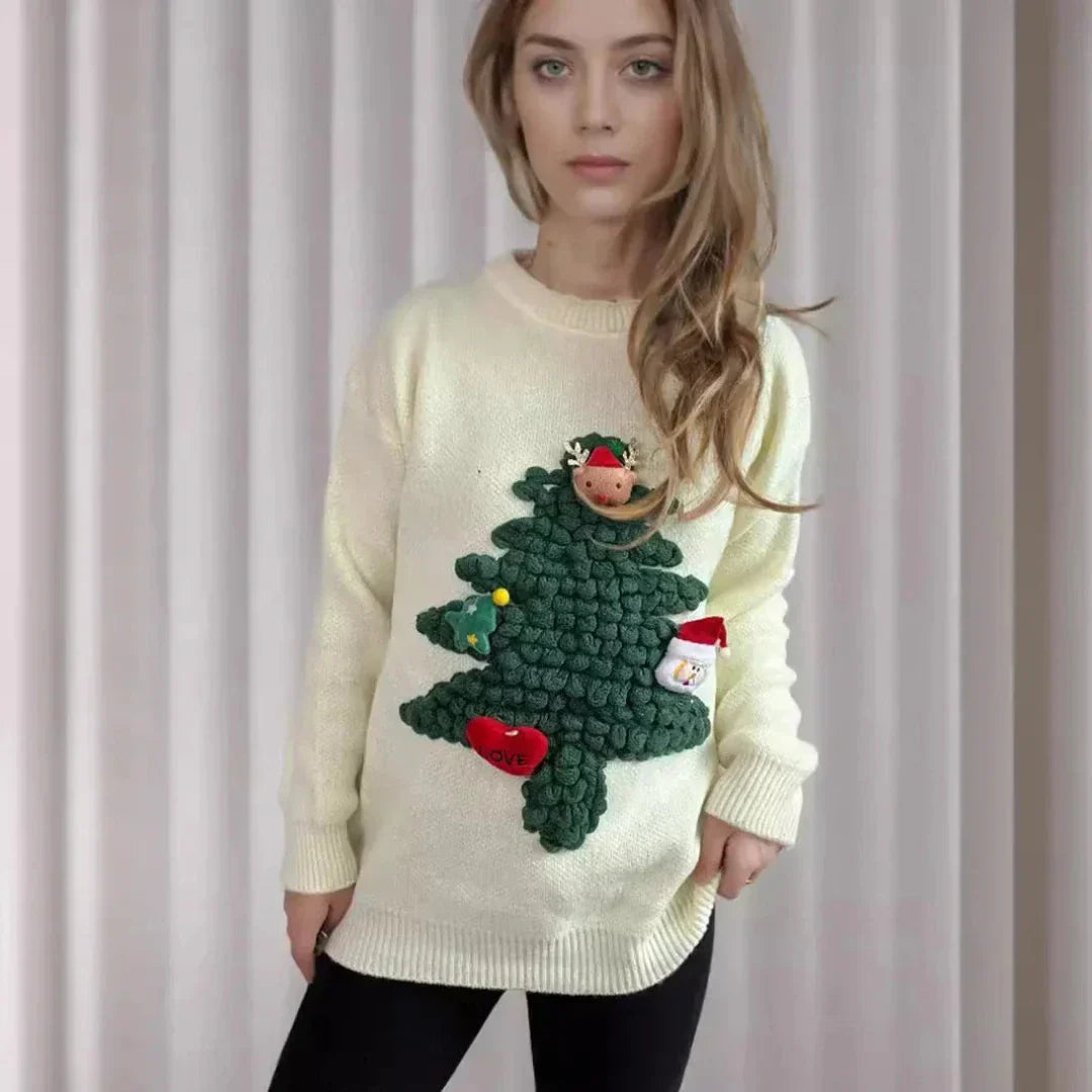 Stilla | Juletræstrik med 3D juletræ Dame mode Jule-strik