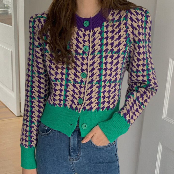 Stilla | Moderigtigt Houndstooth Cardigan til Damer